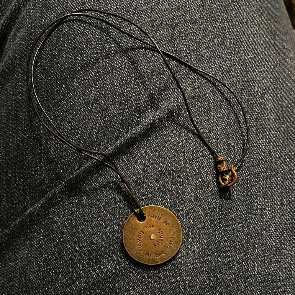 Bronze Pedant necklace with AB stones and black cord